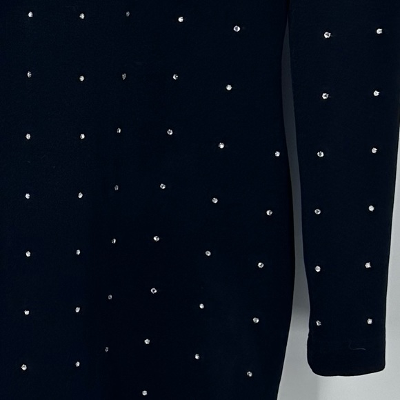 VTG 1980s Tadashi Dress Black Diamond Rhinestones Long Sleeves Medium | R1404 - Picture 3 of 10